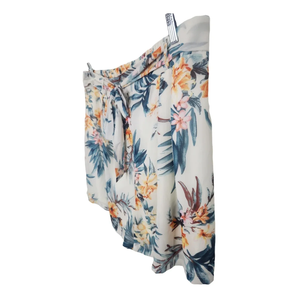 Fashion Nova 2X Flying Far Tropical Print Chiffon Shorts Belt Lined High Rise